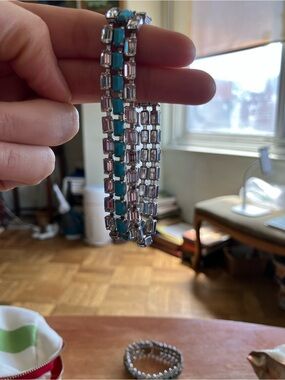 Blue and Clear Crystal Stretch Bracelet Set